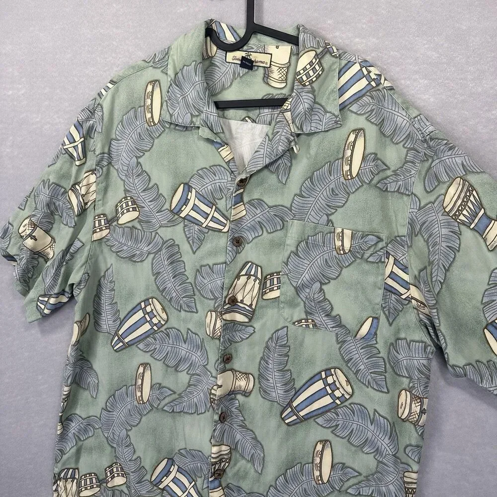 Tommy Bahama‎ Men's Large 100% Silk Short Sleeve Button Up Hawaiian Bongo Shirt